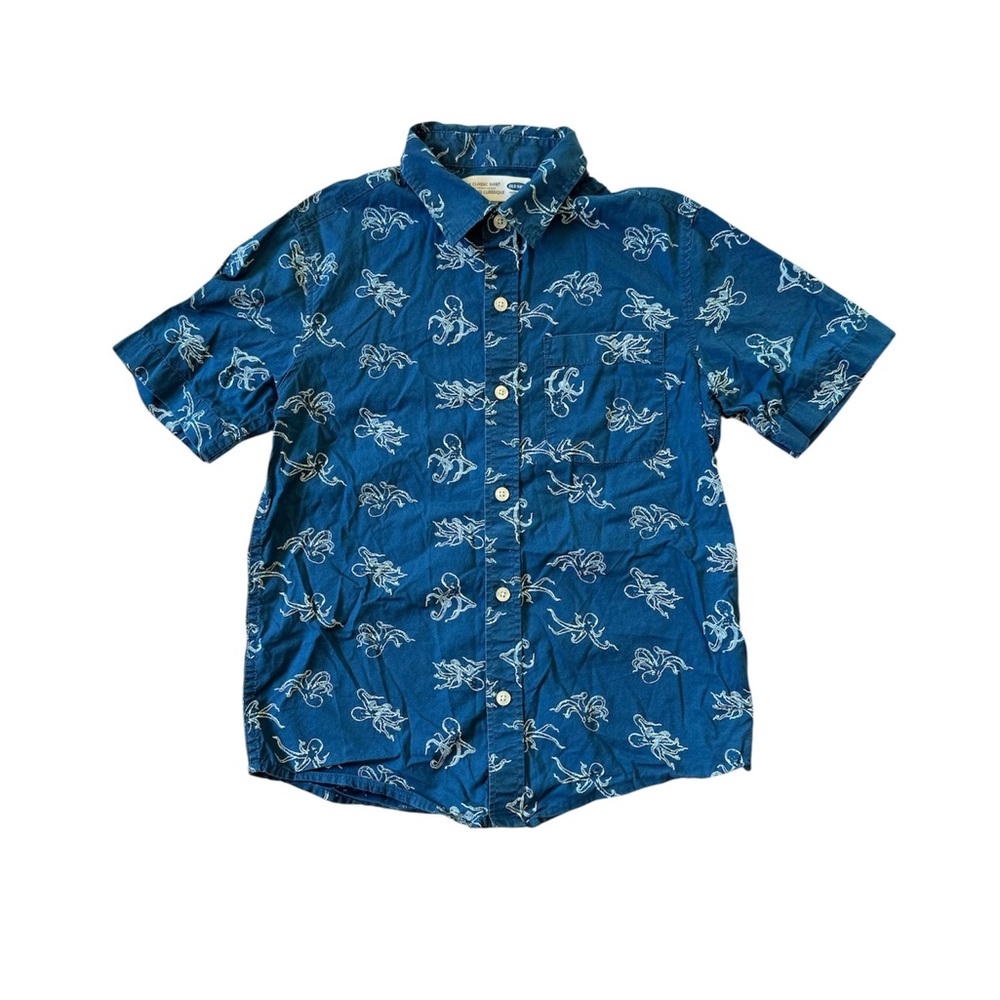 Old Navy Kids Blue Octopus Print Cotton Button Down  Shirt M /8